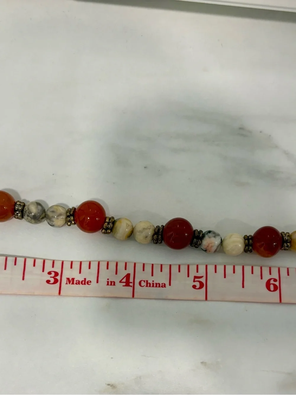 Artisan Carnelian & Howlite Beaded Bracelet with Gold Sunflowe Charm